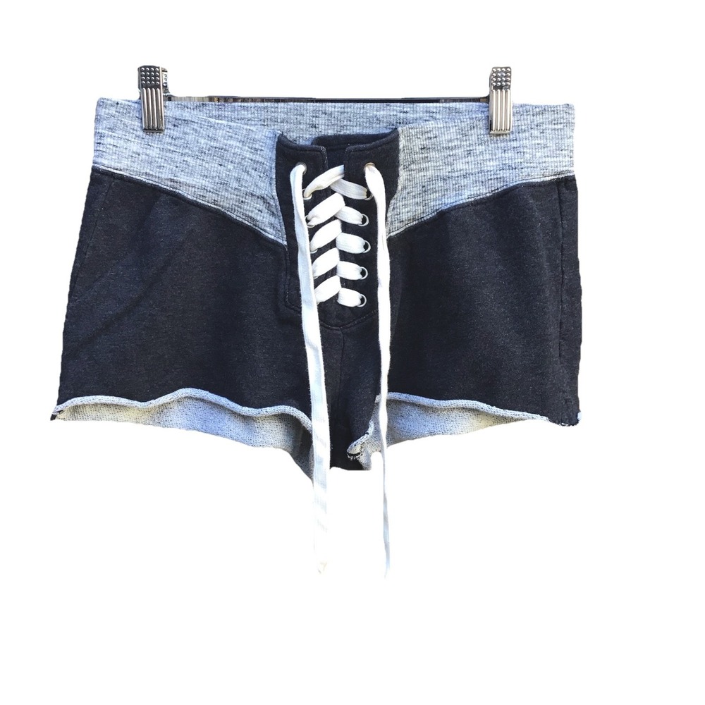 NSF Clothing Lace Up Sweat Shorts Women's Small Gray Raw Hem Made USA Gym Yoga
